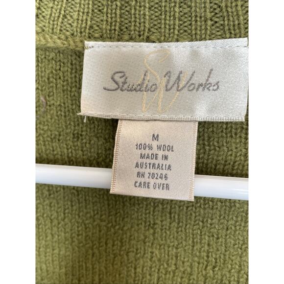 Vintage Studio Works Women's 100% Wool Cardigan Sweater Sz M Retro Lagenlook - Picture 9 of 12